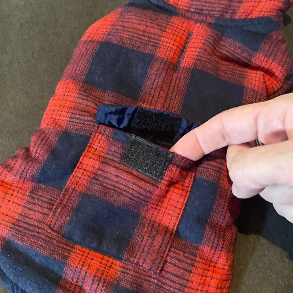 Kouser British Style Red Plaid Winter Dog Coat Jacket Reversible Size XS